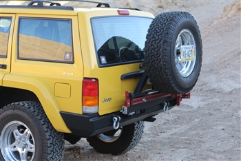 Rock Hard 4x4&#8482; Patriot Series Rear Bumper w/ Tire Carrier for Bushwacker&#8482; Flat Flares for Jeep Cherokee XJ 1984 - 2001 [RH-1013-D]